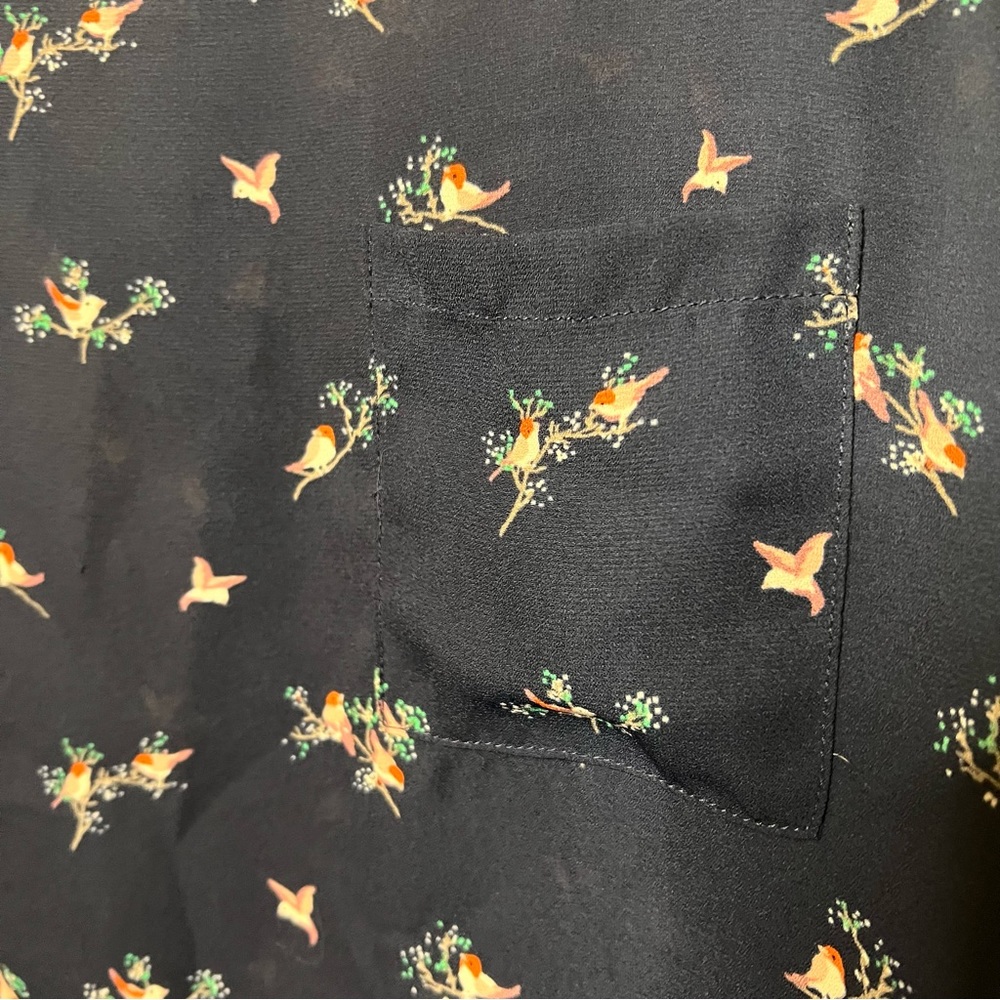 S.R by Sweet Rain Navy Bird Blouse - Picture 6 of 9